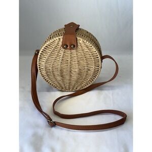 Lucky 7 Handwoven Round Rattan Bag Shoulder Leather Strap Chic Circle Boho